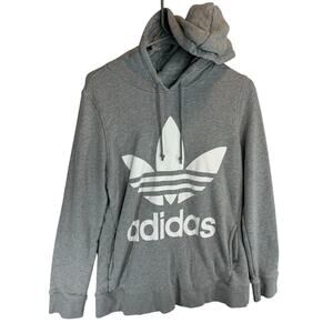 Adidas Sweater Womens Gray White Trefoil Hoodie Sweatshirt Long Sleeve size M
